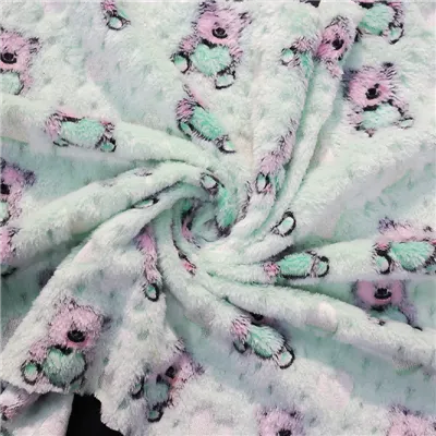 پارچه پشم گوسفند مرجانی چاپ خرس عروسکی برجسته